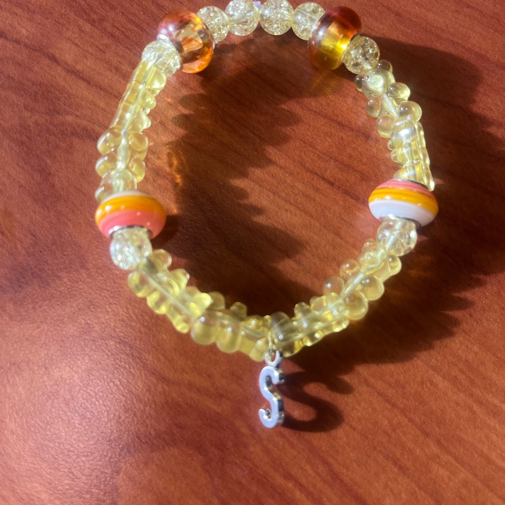 Yellow Beaded Bracelet with Charm